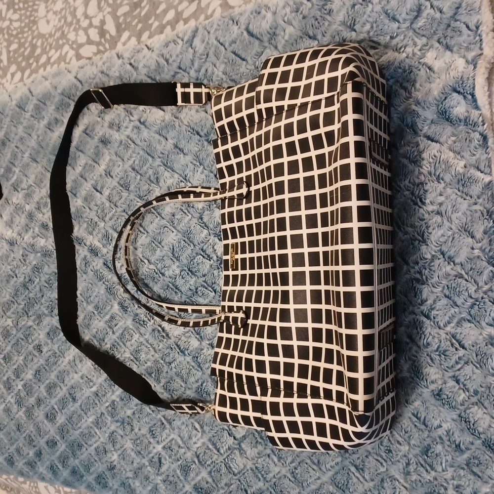 Kate Spade XL Dally Laurel Black & Cream Checked Zippered Travel Overnight Bag